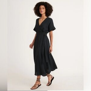 Marine Layer Valencia Black Wrap Midi Dress
